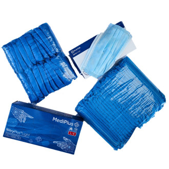 Набір Синій №1 (рукавички+маска+бахіли+шапочки)