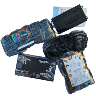 Набір Чорний №3 (рукавички+маска+бахіли+шапочки)