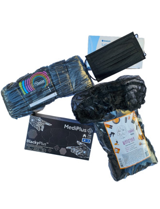 Набір Чорний №3 (рукавички+маска+бахіли+шапочки)