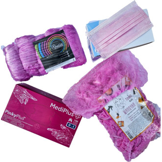 Набір Рожевий №2 (рукавички+маска+бахіли+шапочки)