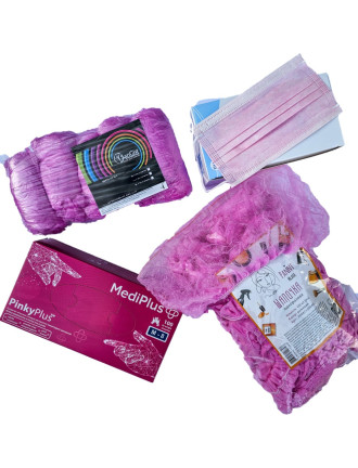 Набір Рожевий №2 (рукавички+маска+бахіли+шапочки)